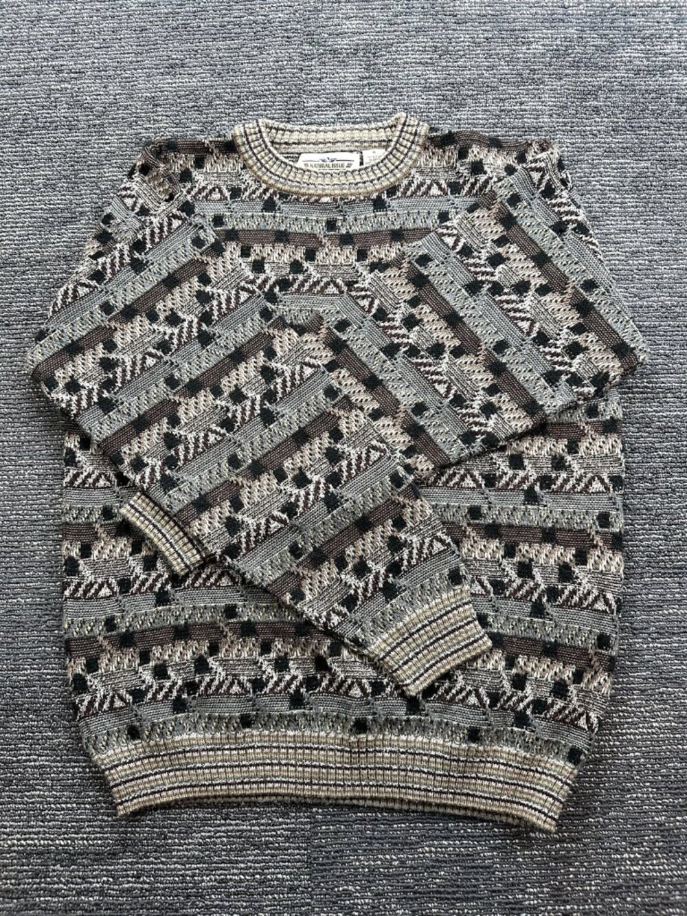 Natural Issue Mens M Vintage Coogi Style Knit Sweater Brown Gray Multicolor